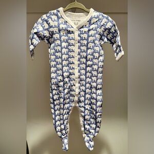 EUC Roller Rabbit Infant Blue Hathi Zipper Footie, Pima cotton, Sz 0-3 Months